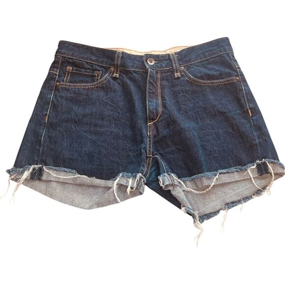 Rag & Bone Wrinkle Dark Wash Cuffed Denim Shorts - Picture 1 of 9